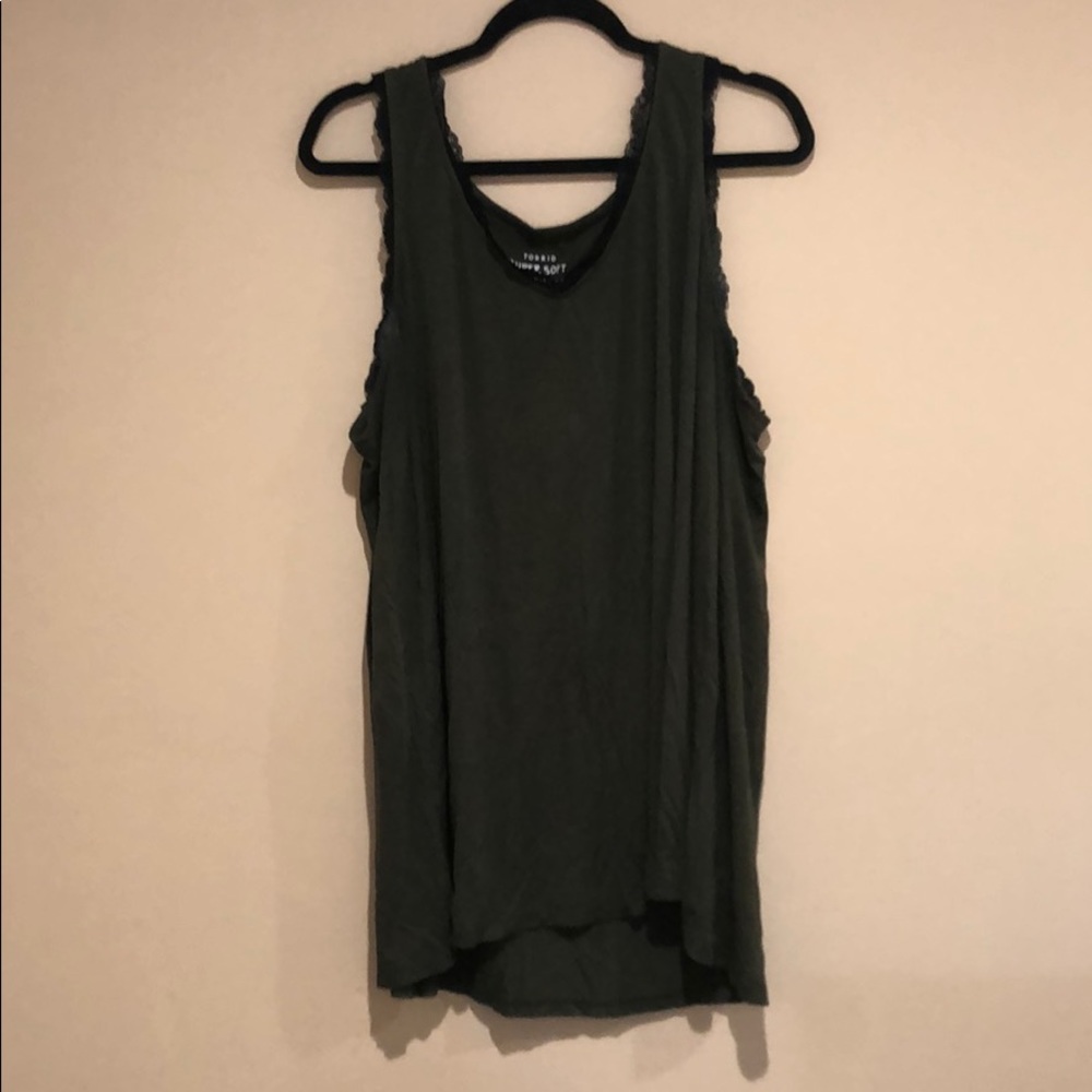 Torrid Army Green Lace Trim Flowy Tank Top